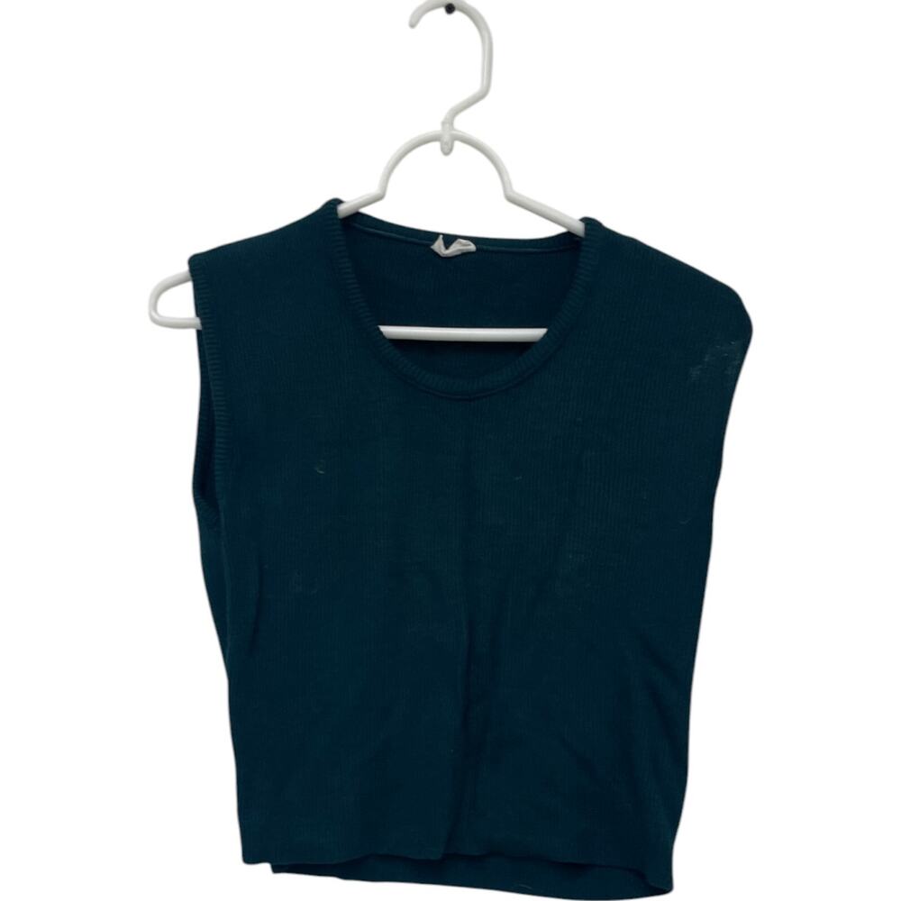 Ship 'N Shore Cropped Top Womans Large Green Sleeveless Knitted Stretch Pullover